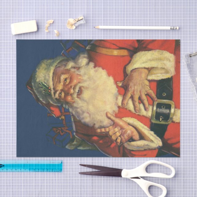 Papel De Seda Natal Antigo, Papai Noel Alegre com Brinquedos (Arte )