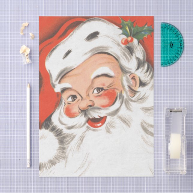 Papel De Seda Natal Antigo, Papai Noel Alegre com Sorriso (Arte )