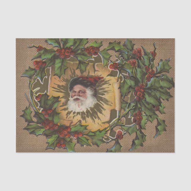 Papel De Seda Natal Antigo Papai Noel Azevinho (Frente )