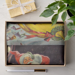 Papel De Seda Natal Antigo, Papai Noel em uma Espaçonave