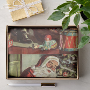 Papel De Seda Natal Antigo, Papai Noel Retro com Presentes