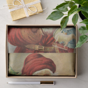 Papel De Seda Natal Antigo, Papai Noel Vitoriano com Árvore