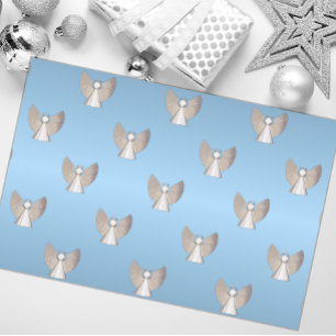 Papel De Seda Natal Azul e Prateado Moderno Anjos de Natal