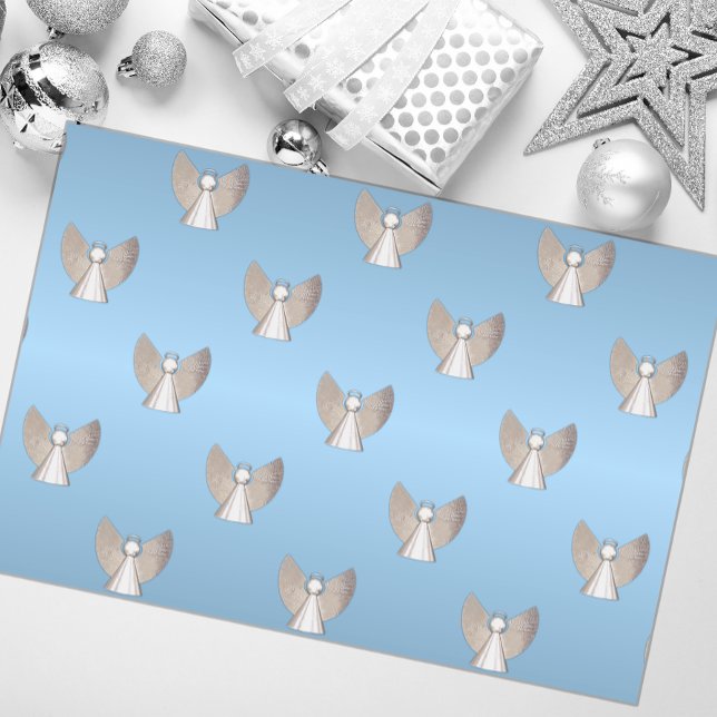 Papel De Seda Natal Azul e Prateado Moderno Anjos de Natal (Criador carregado)