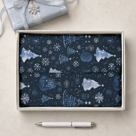 Papel De Seda Natal Azul Profundo Elegante