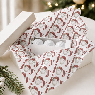 Papel De Seda Natal Bola de Golfe Chapéu de Papai Noel Aquarela