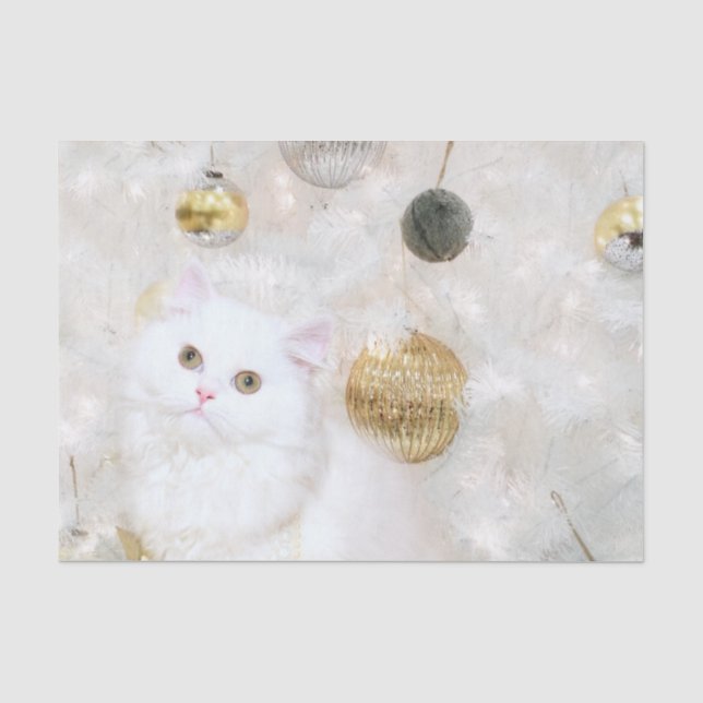 Papel De Seda Natal branco bonito do gatinho (Frente )