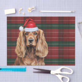 Papel de Seda Natal Cachorro Cocker Spaniel Xadrez