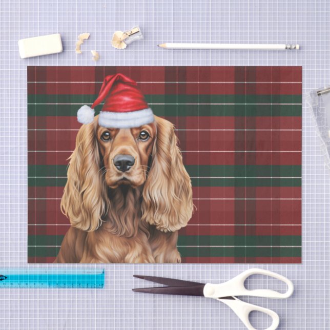 Papel de Seda Natal Cachorro Cocker Spaniel Xadrez (Arte )