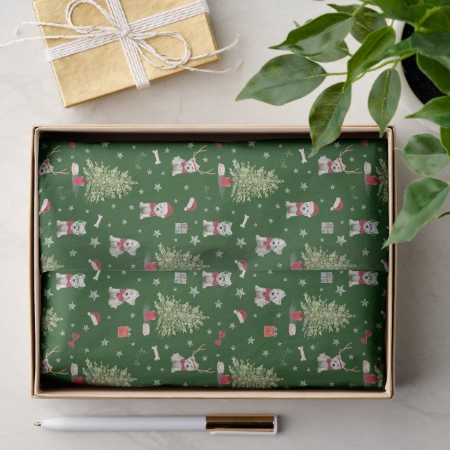 Papel De Seda Natal Caprichoso Westie Branco (Presente)