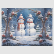 Natal Casal de Boneco de Neve Decoupage