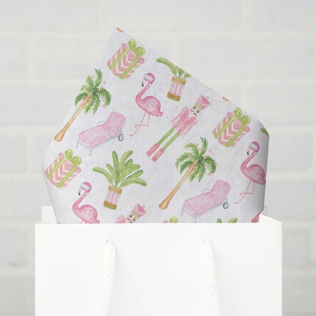 Papel De Seda Natal com Noz Quebradora de Palma Rosa e Verde (Sacola de presentes)