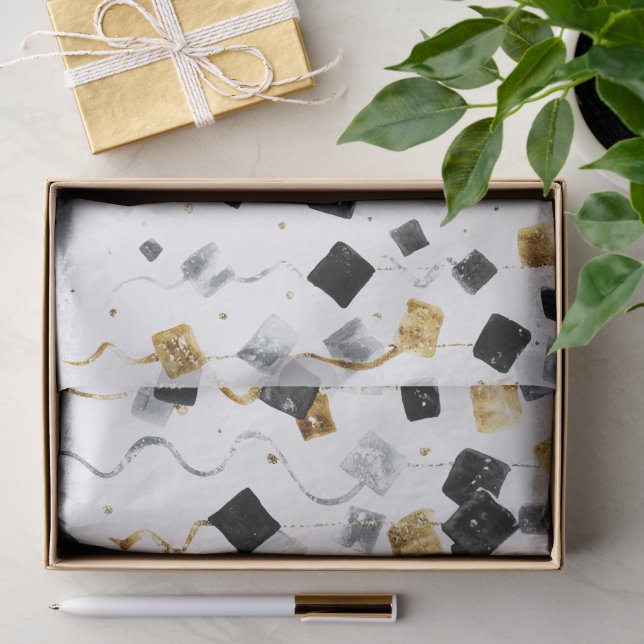 Papel De Seda Natal Confete Dourado Preto Glam (Presente)