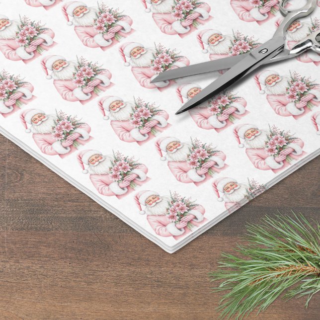 Papel De Seda Natal Cor-de-Rosa (Santa Claus Pink Christmas Tissue Paper)