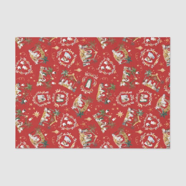 Papel De Seda Natal Cristão Natividade Cinematográfica Vermelha (Frente )