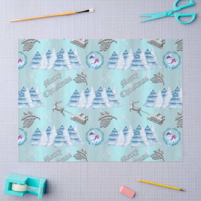 Papel De Seda Natal da paisagem azul (Arte )