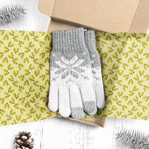 Papel De Seda Natal de Azevinho Verde e Frutas