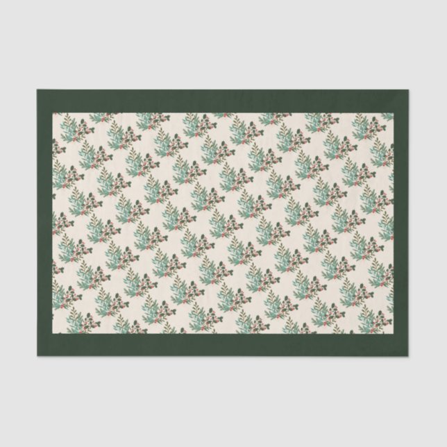 Papel De Seda Natal de Férias Botânicas Verdes Clássicas (Frente )