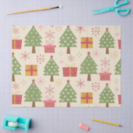 Papel De Seda Natal de Meados do Século Árvores Atômicas com Flo