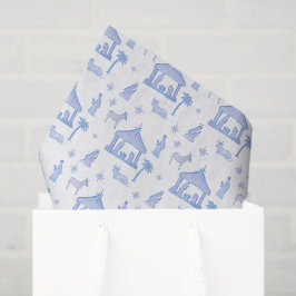 Papel De Seda Natal de Natividade em Aquarela Azul