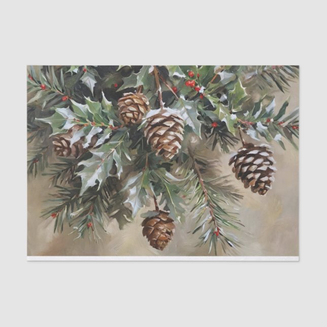 Papel De Seda Natal - Disoupage Holly e Pinecones (Frente )