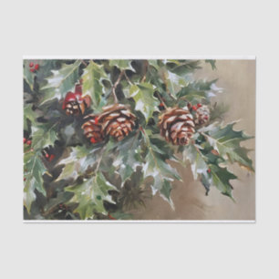Papel De Seda Natal - Disoupage Holly e Pinecones