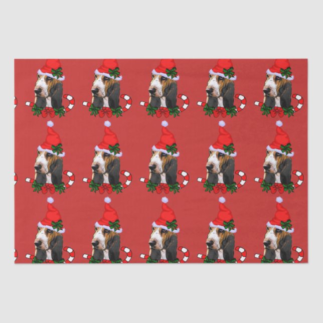 Papel De Seda Natal do Basset Hound Santa Hat (Frente )