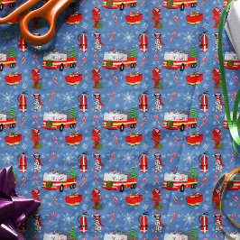 Papel De Seda Natal do Bombeiro com Papai Noel e Dálmata   
