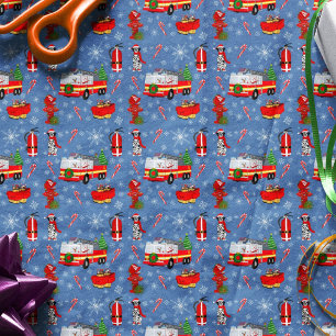 Papel De Seda Natal do Bombeiro com Papai Noel e Dálmata