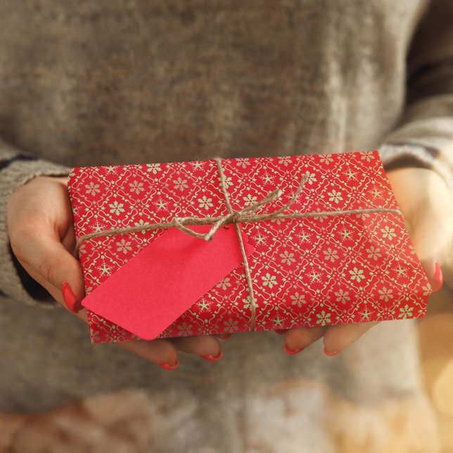 Papel De Seda Natal do Floco de Neve Vermelho e Verde (Red snowflake pattern tissue paper)