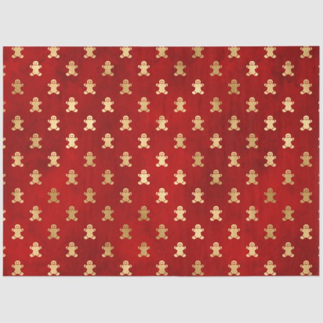 Papel De Seda Natal do Gingerpão Vermelho Dourado Elegante (Frente )