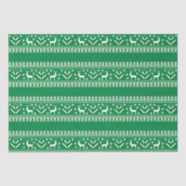 Papel De Seda Natal em Ilhas Fair Isle Verde e Branco de Inverno