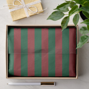 Papel De Seda Natal em Listras Verde Esmeralda e Vermelho Merlot