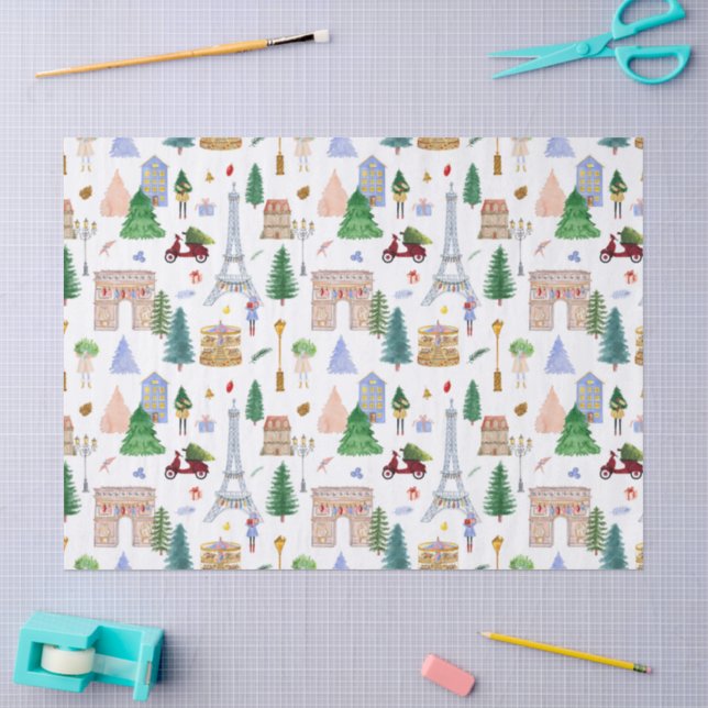Papel De Seda Natal em Paris Cidade das Luzes Feriado (Arte )
