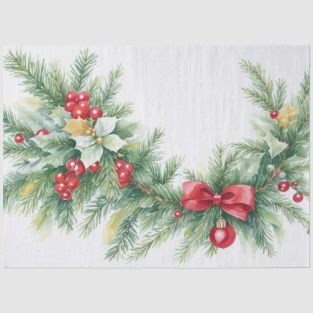 Papel De Seda Natal Evergreen Garland Arcos Red Berries (Frente )