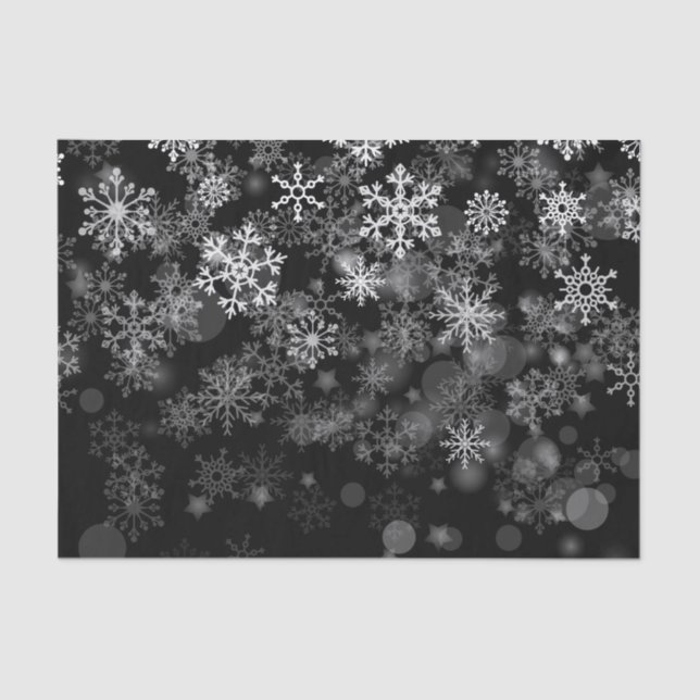 Papel De Seda Natal Festa da Neve Floco de Neve Preto Branco  (Frente )