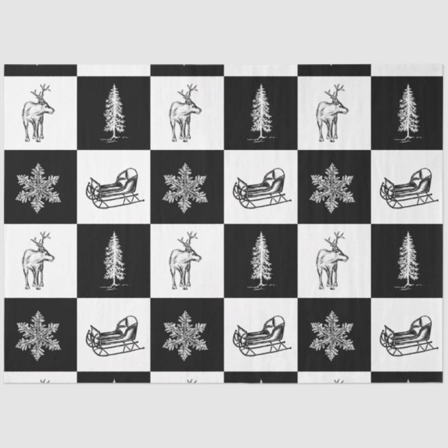 Papel De Seda Natal Festivo Negro e Branco Elegante moderno (Frente )