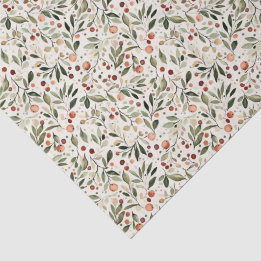 Papel De Seda Natal Festivo Verde Berries Vermelhos