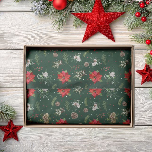 Papel De Seda Natal Floral Botânico Verde-Russo Moderno (Criador carregado)