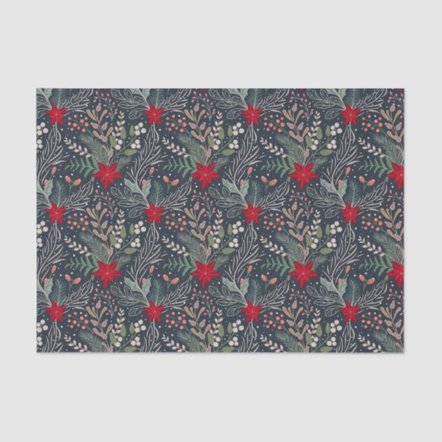 Papel De Seda Natal Floral Poinsettia Winter Heather (Frente )