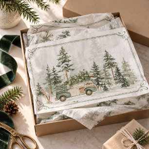 Papel De Seda Natal Floresta de Aguarela Evergreen