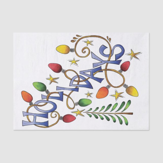 Papel De Seda Natal fofo, Luzes e Estrelas com Texto de Feriado (Frente )