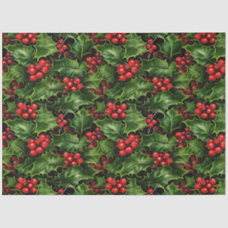 Papel De Seda Natal Holly Sai E Berries Vermelhos Padrão
