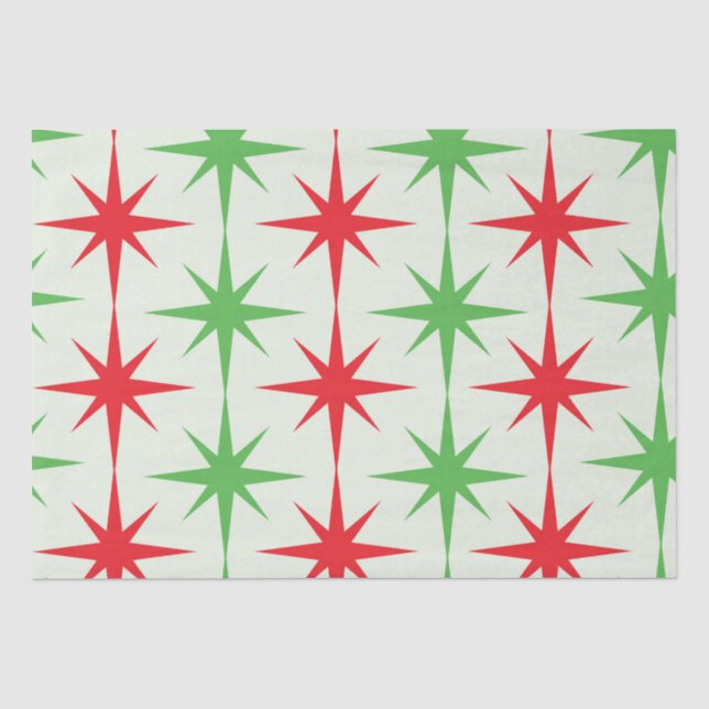 Papel De Seda Natal Meados do Século Vermelho Verde Explosões Es (Frente )