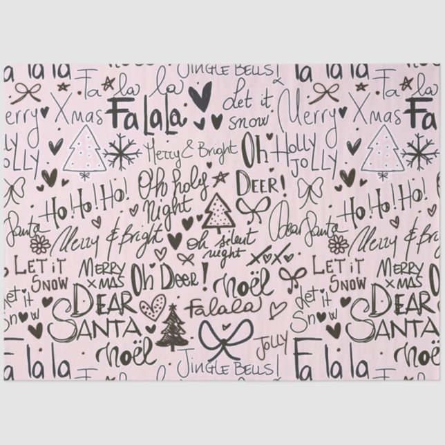 Papel De Seda Natal moderno rosa e preto (Frente )