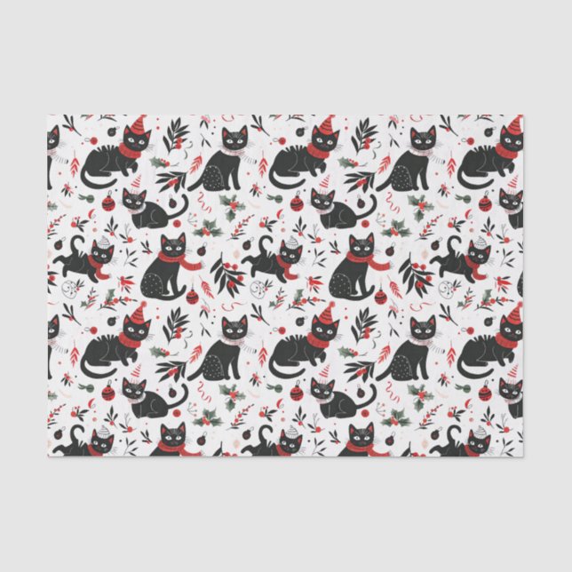 Papel De Seda Natal para Gatos Pretos Retro Bonitos (Frente )
