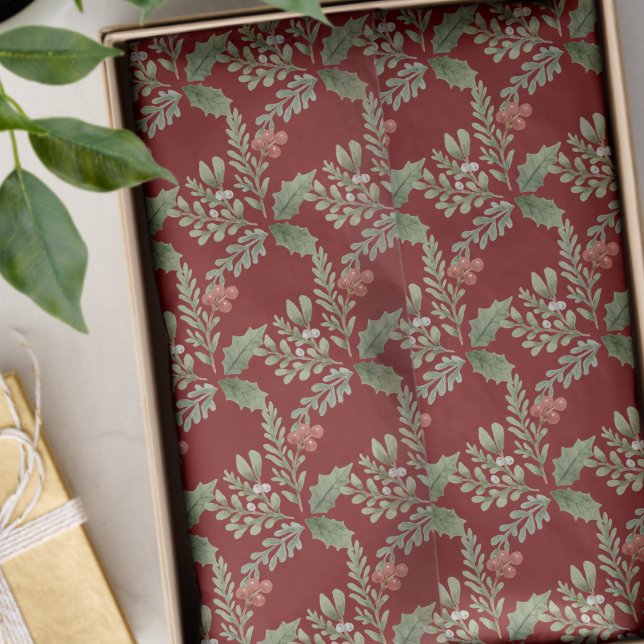 Papel De Seda Natal Red Green Holly Berry Botânico, Natal (Criador carregado)