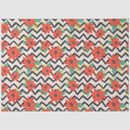 Papel De Seda Natal Red Poinsettia Black & White Chevron