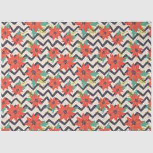 Papel De Seda Natal Red Poinsettia Black & White Chevron
