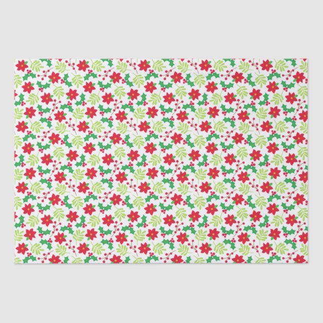 Papel De Seda Natal Red Poinsettia Green Holly Gift (Frente )